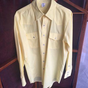 Vintage 70s Pearl Snap Rockabilly Shirt. Yellow.
